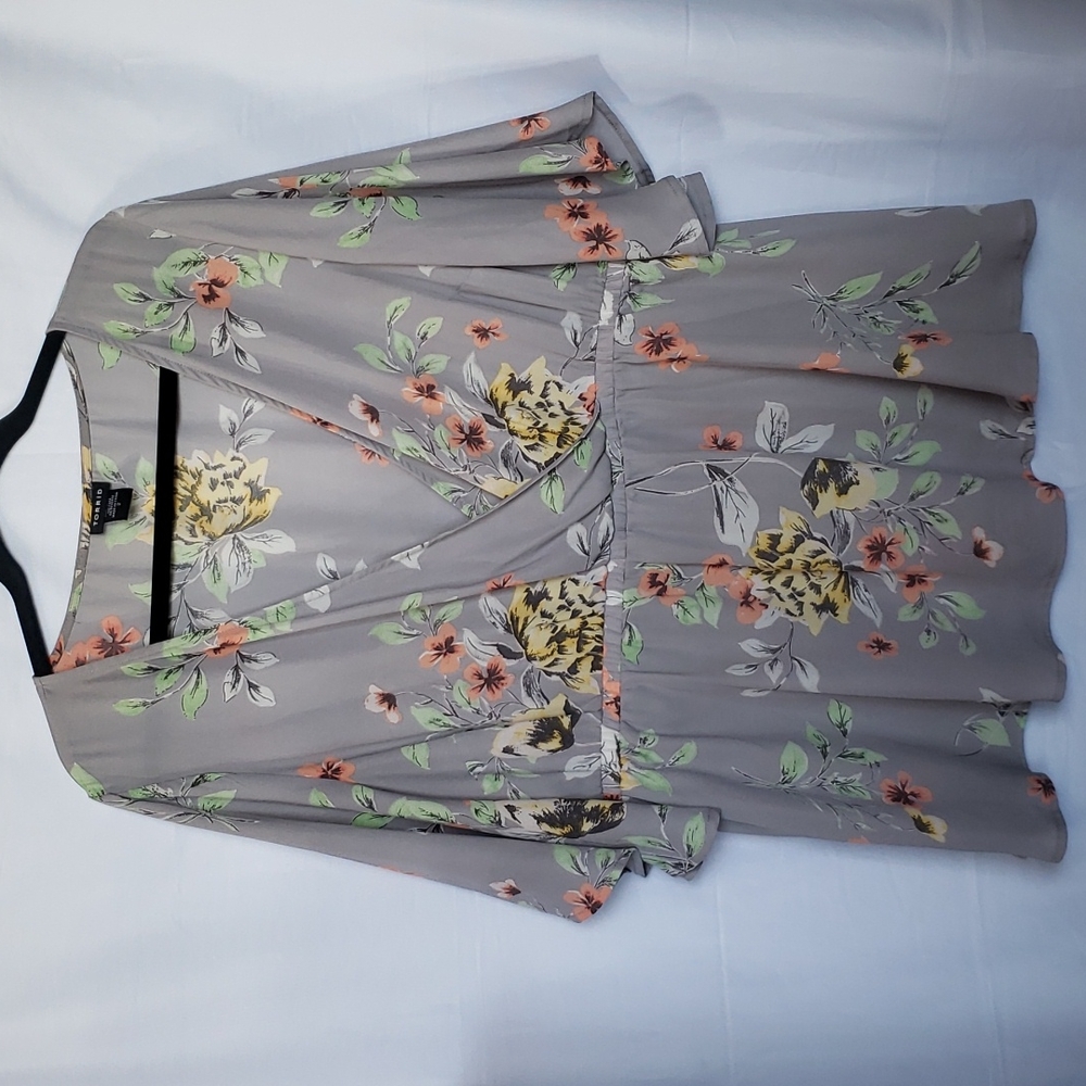Torrid Lily Floral Faux Wrap Georgetown Babydoll Blouse